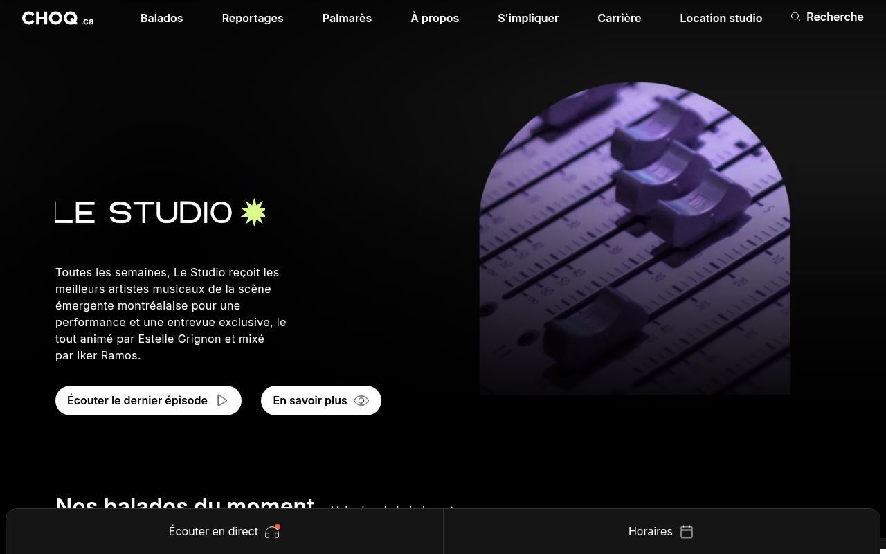 Homepage screenshot of choq.ca