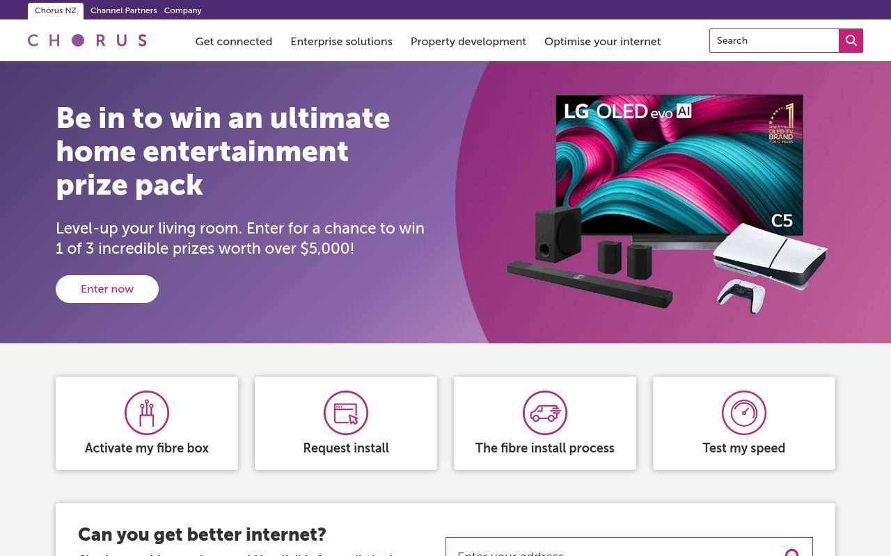Homepage screenshot of chorus.co.nz