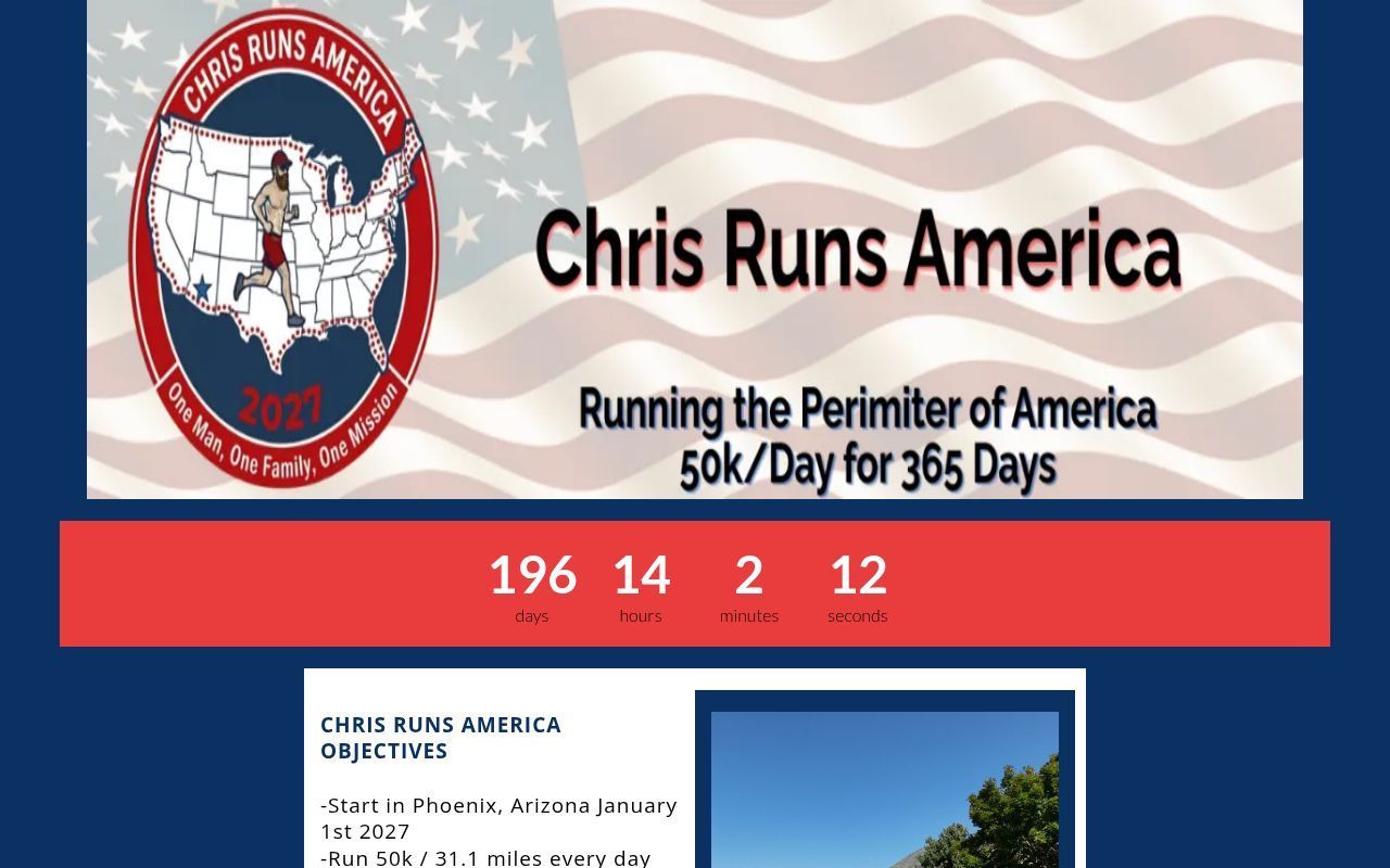 Homepage screenshot of chrisrunsamerica.com