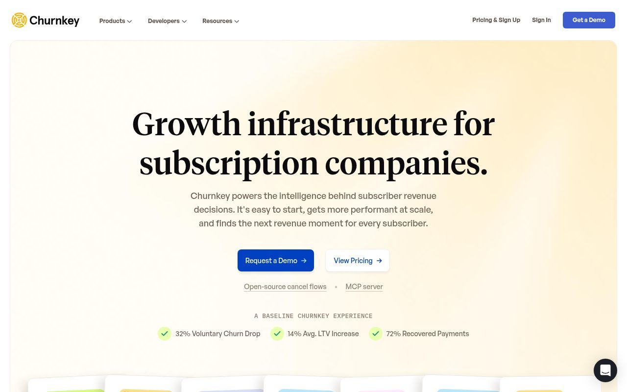 Homepage screenshot of churnkey.co