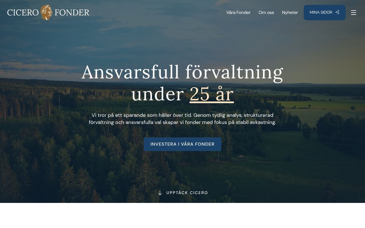 Homepage screenshot of cicerofonder.se