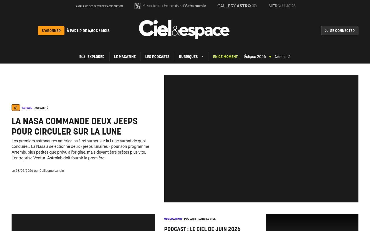 Homepage screenshot of cieletespace.fr