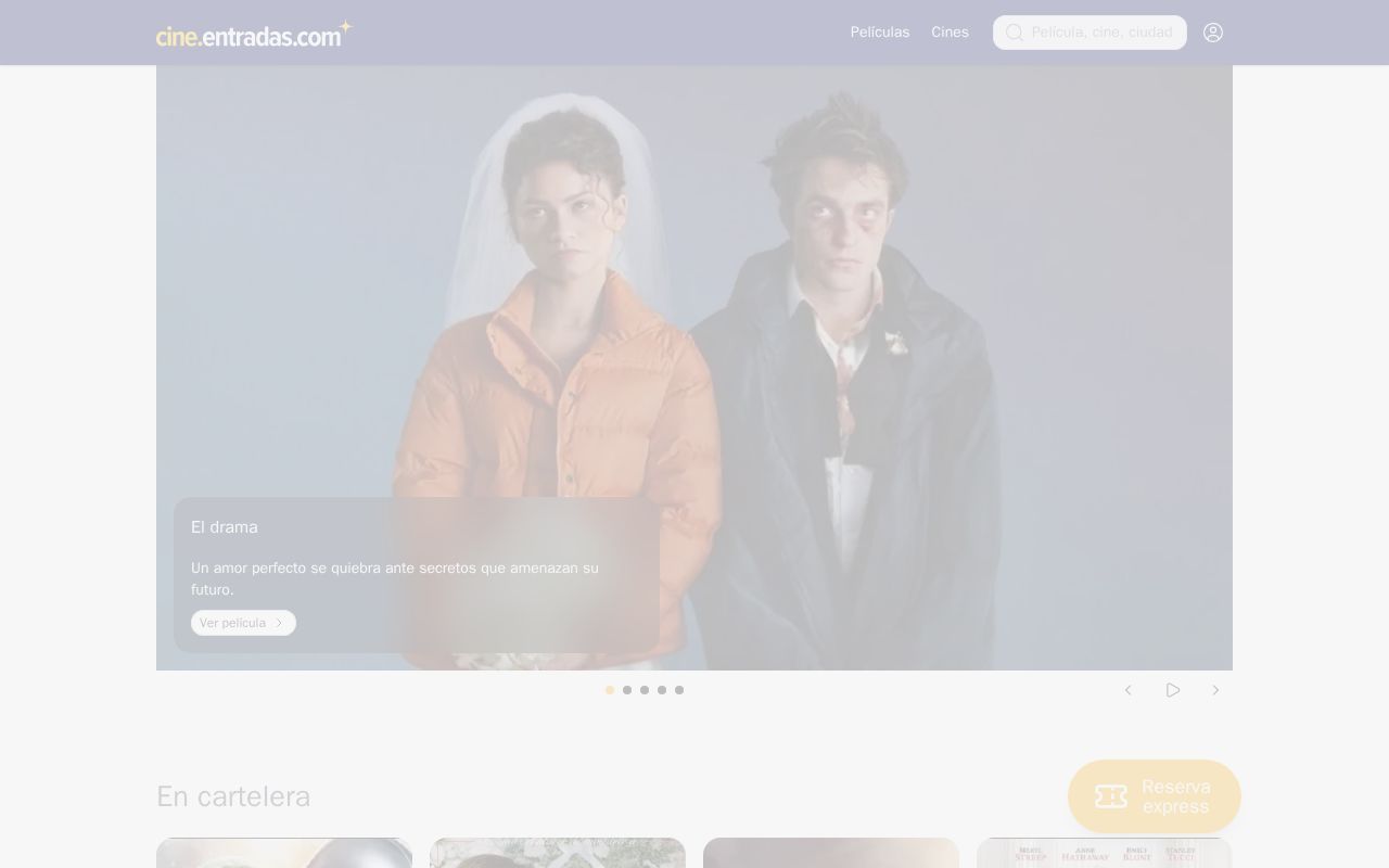 Homepage screenshot of cine.entradas.com