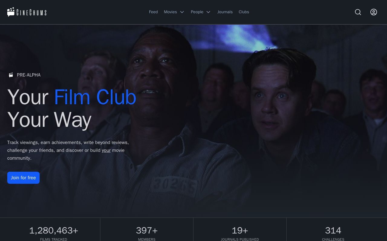 Homepage screenshot of cinechums.com