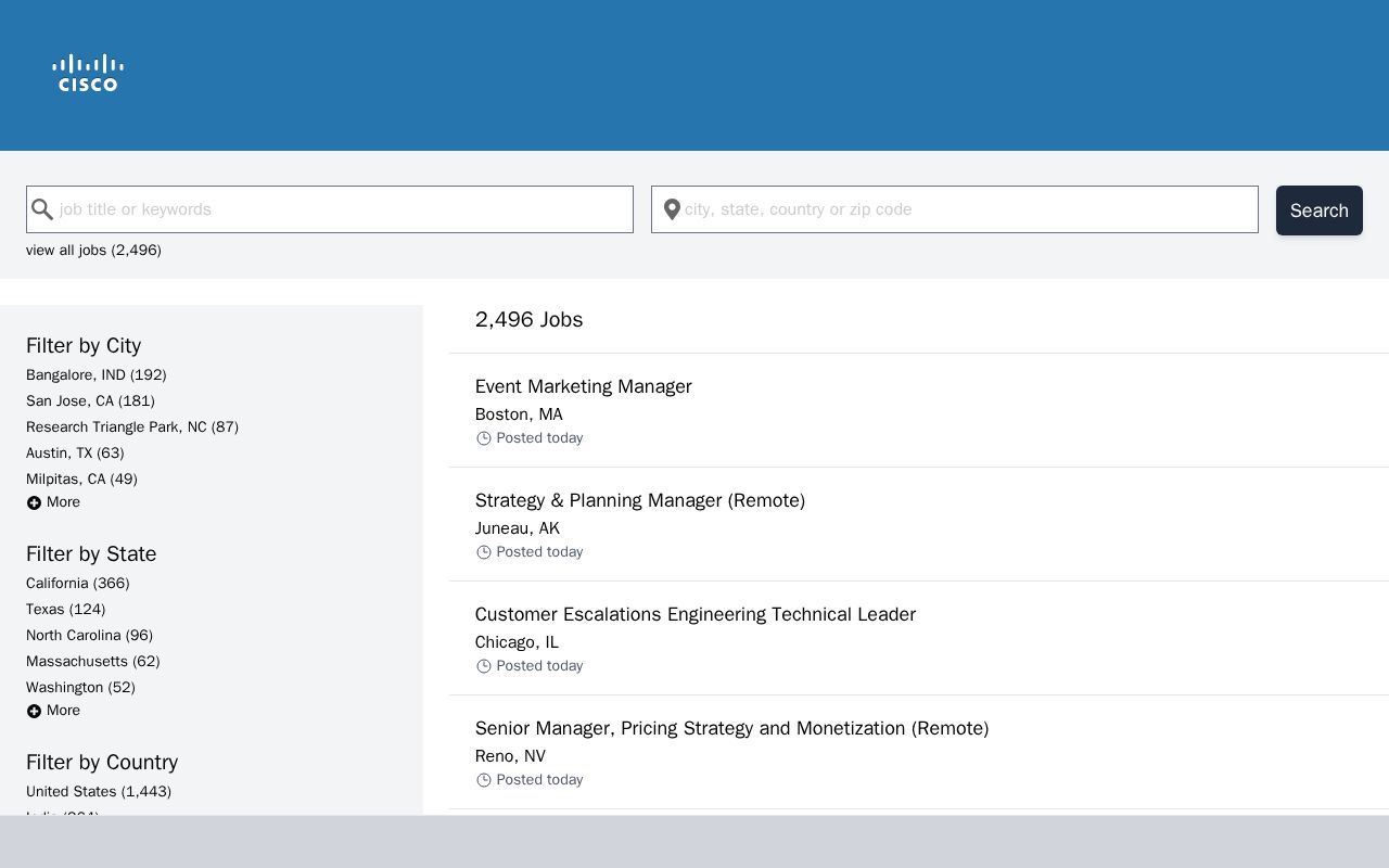 Homepage screenshot of ciscocareers.dejobs.org