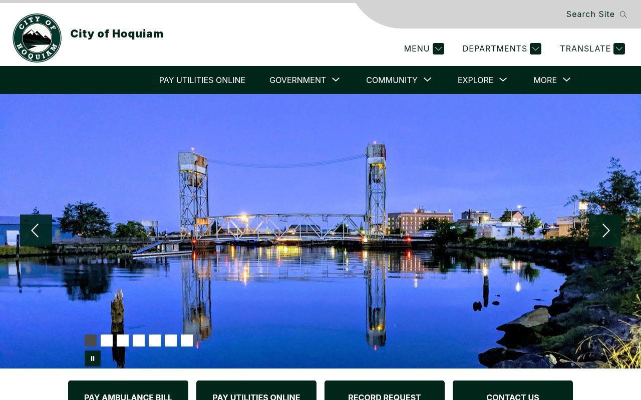 Homepage screenshot of cityofhoquiam.com