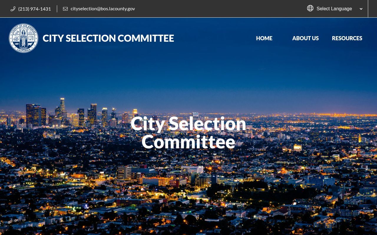 Homepage screenshot of cityselection.lacounty.gov