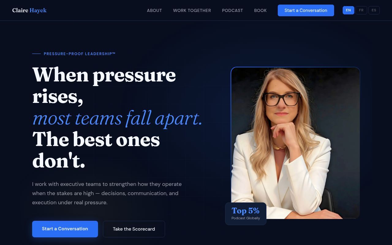 Homepage screenshot of clairehayek.com