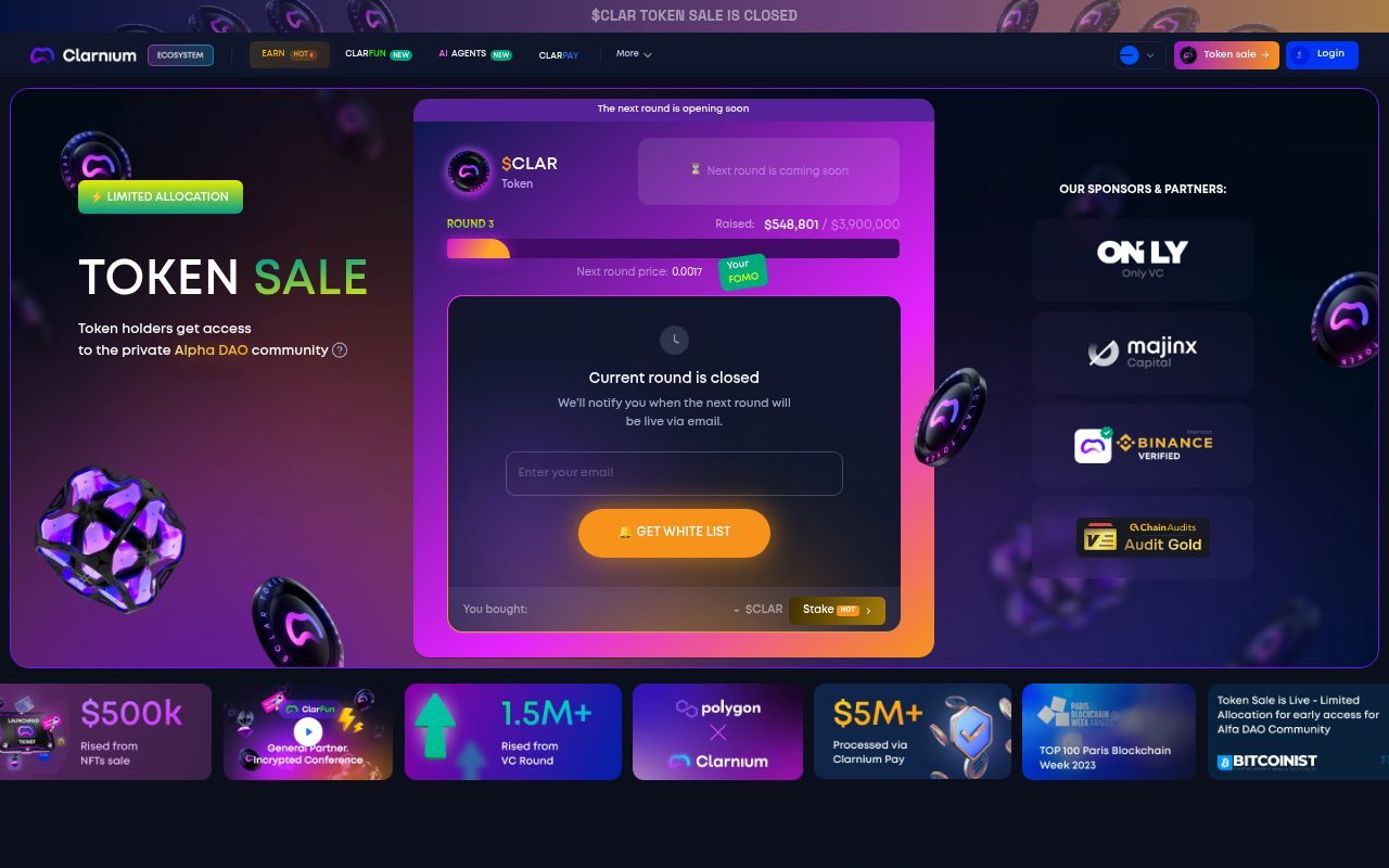 Homepage screenshot of clarnium.io