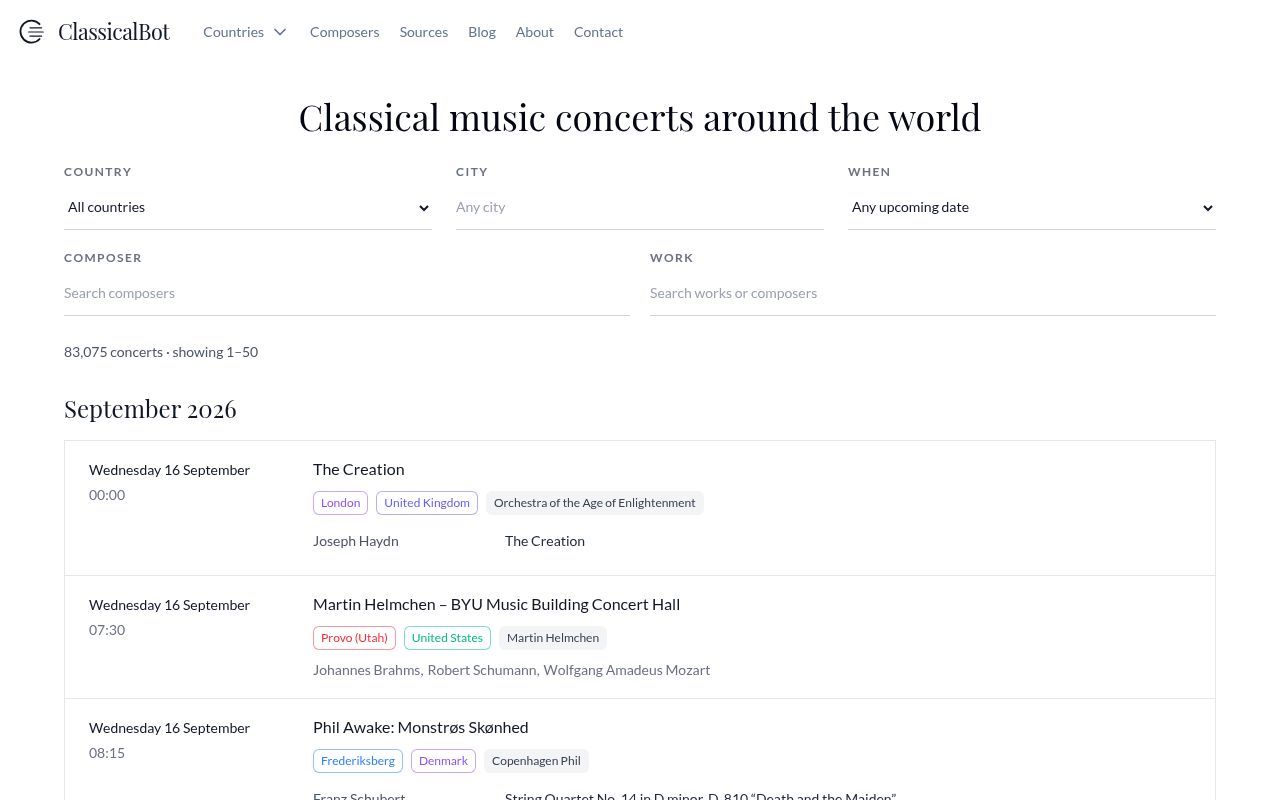 Homepage screenshot of classicalbot.com