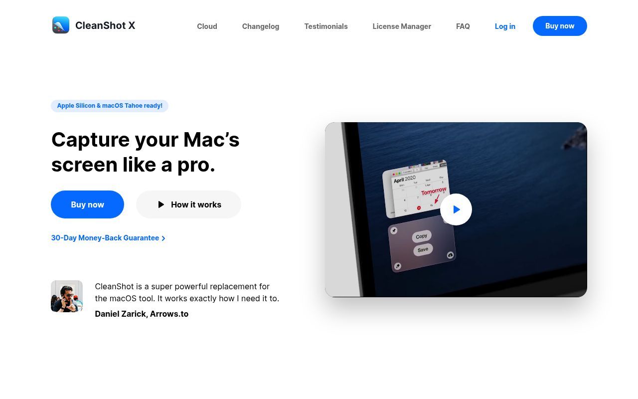 Homepage screenshot of cleanshot.com