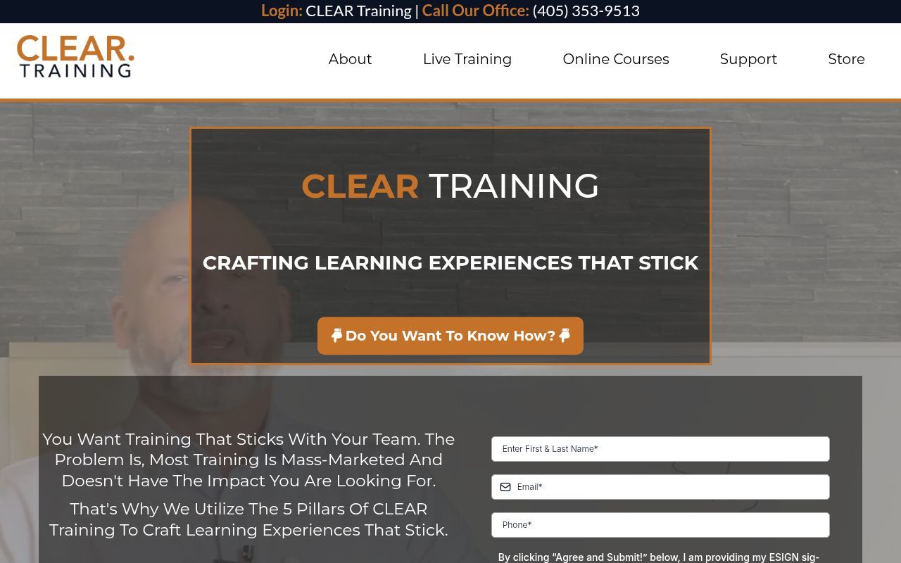 Homepage screenshot of clear.training