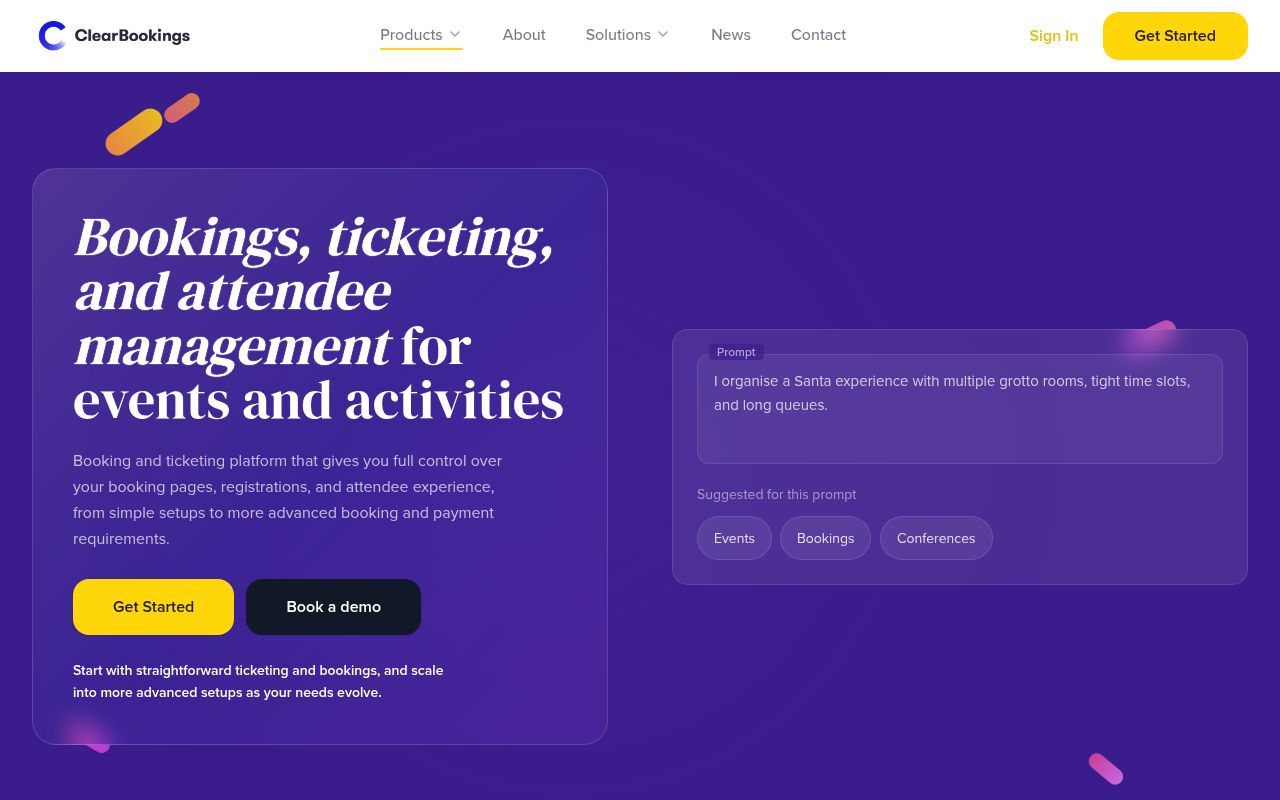Homepage screenshot of clearbookings.com