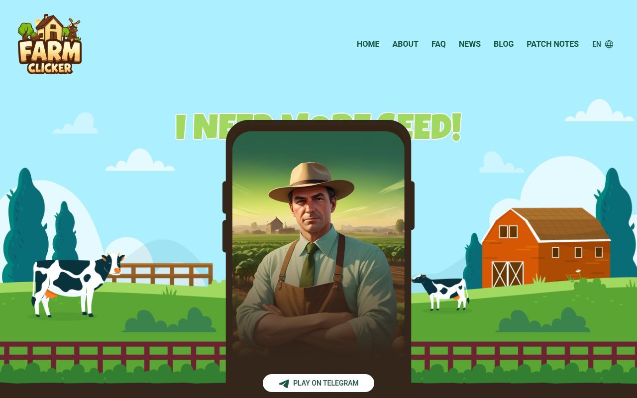 Homepage screenshot of clicker.farm