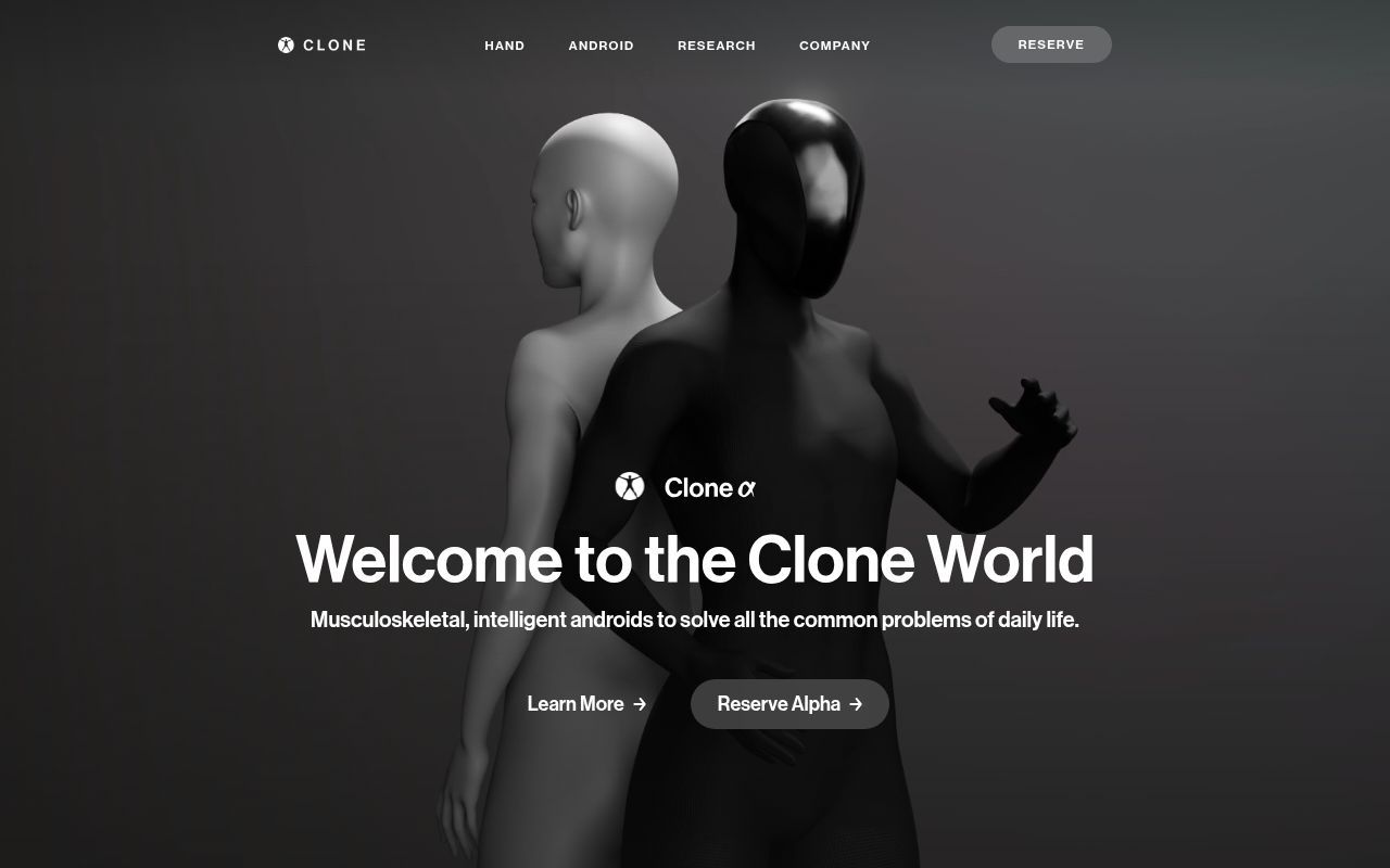 Homepage screenshot of clonerobotics.com