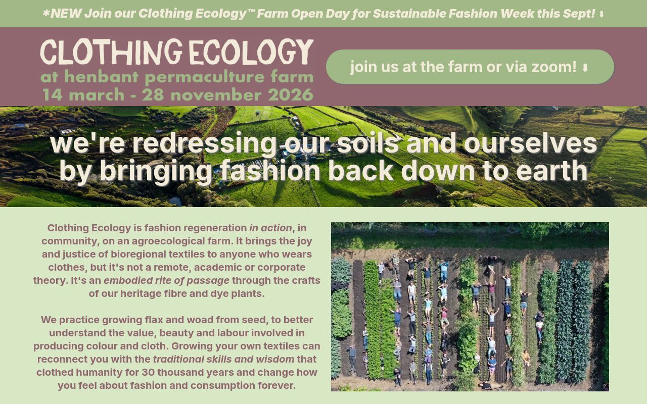 Homepage screenshot of clothingecology.com