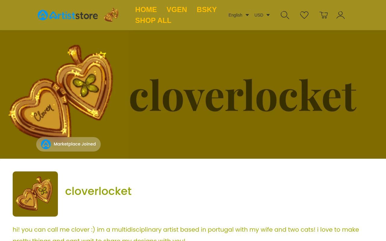 Homepage screenshot of cloverlocket.artiststore.com
