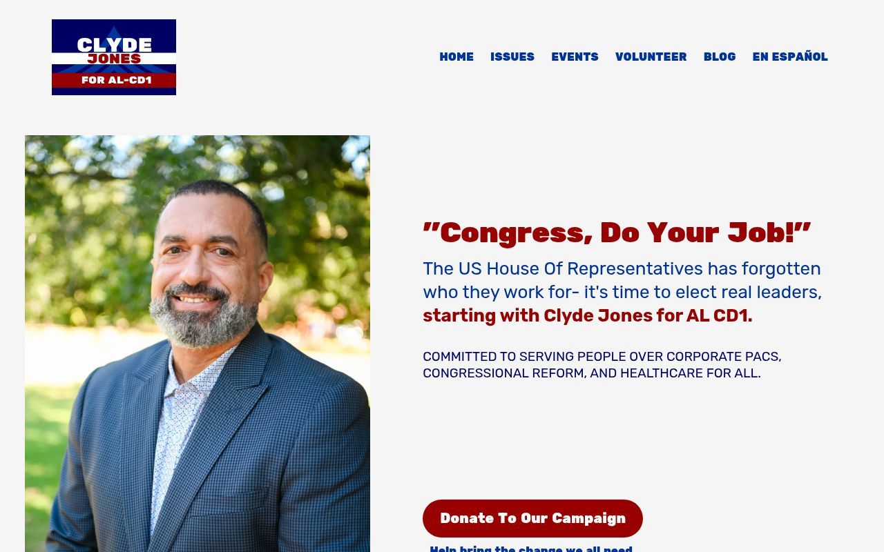 Homepage screenshot of clydeforcongress.com