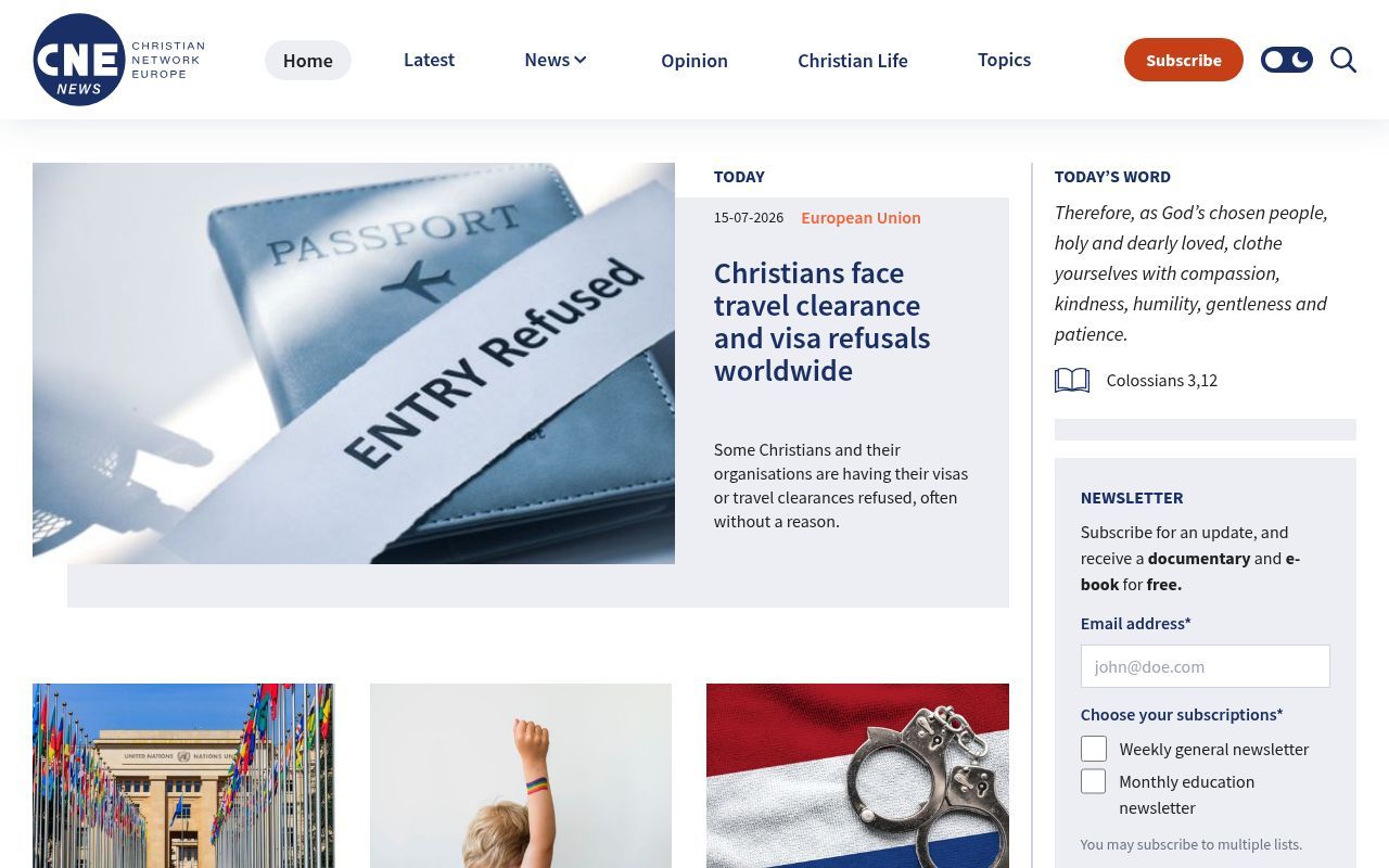 Homepage screenshot of cne.news