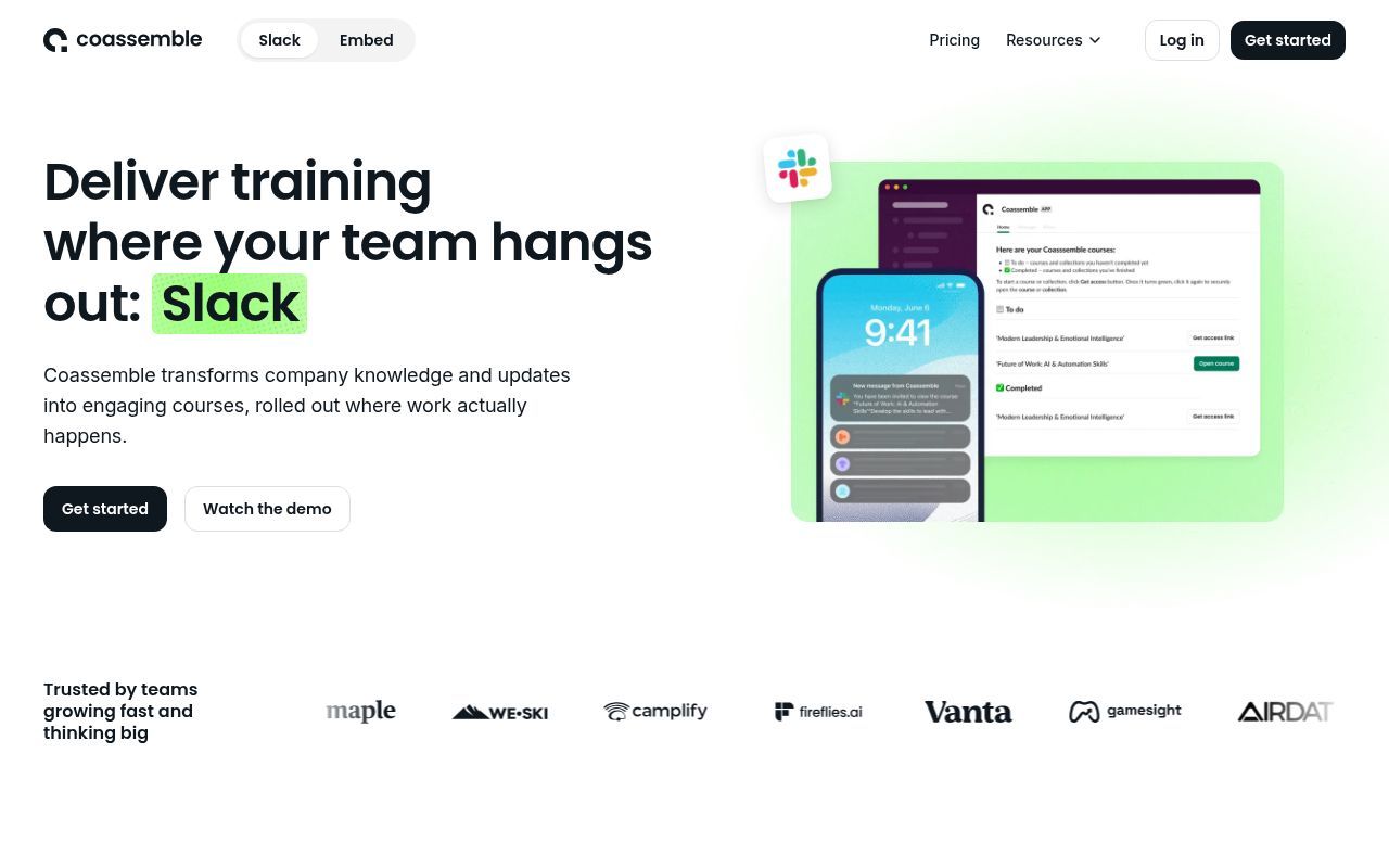 Homepage screenshot of coassemble.com