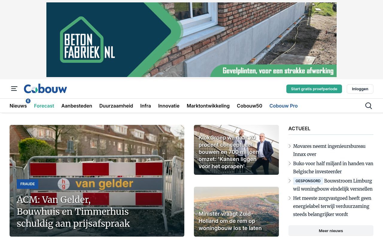 Homepage screenshot of cobouw.nl