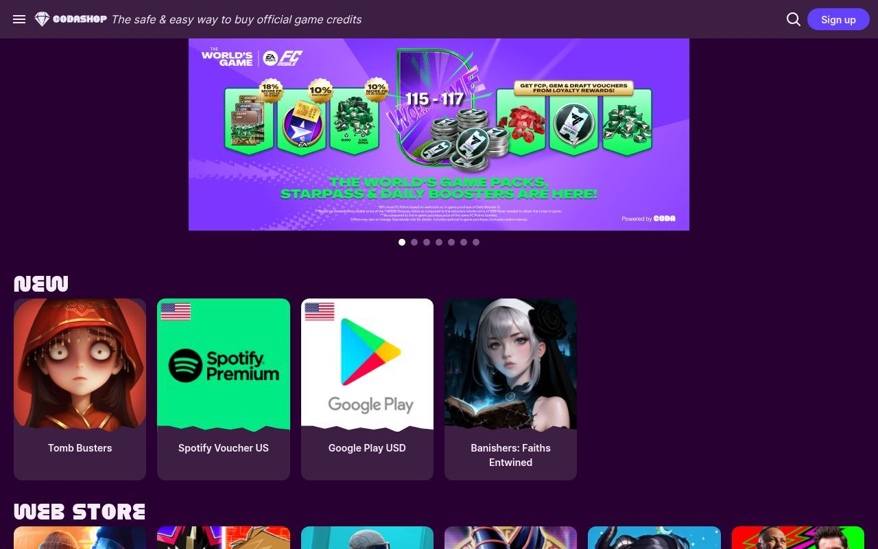 Homepage screenshot of codashop.com