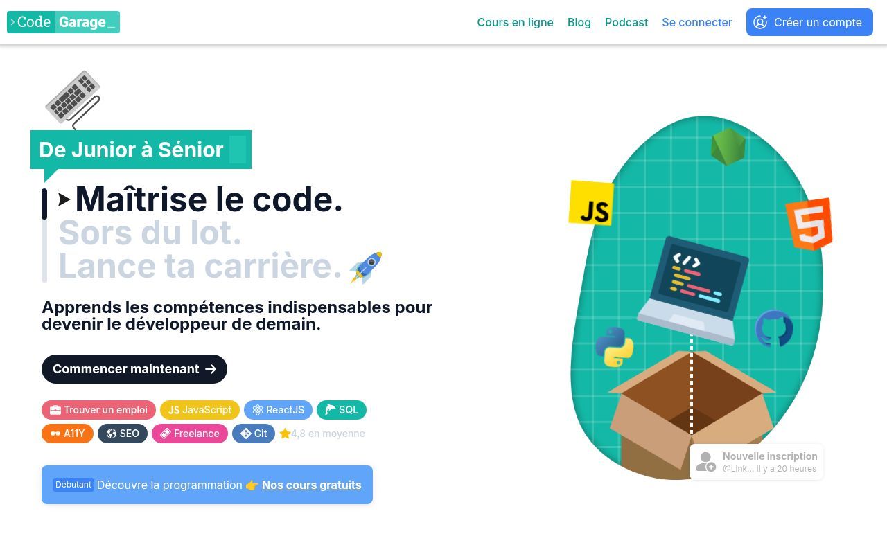 Homepage screenshot of code-garage.com