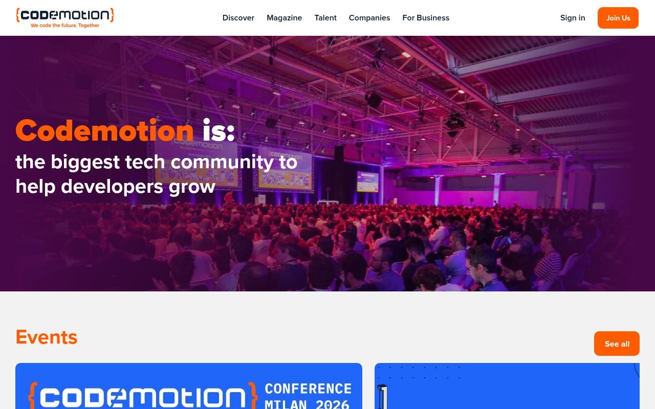 Homepage screenshot of codemotion.com