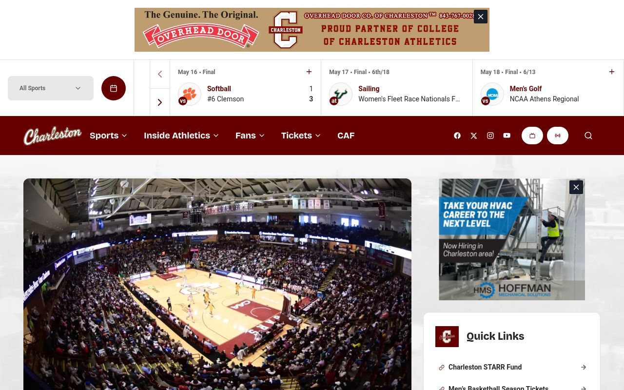Homepage screenshot of cofcsports.com