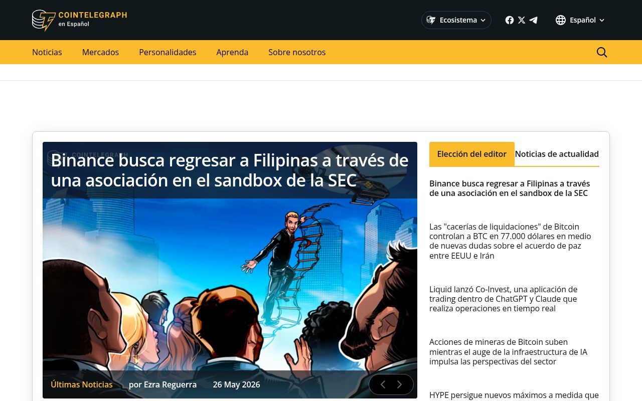 Homepage screenshot of cointelegraph.es