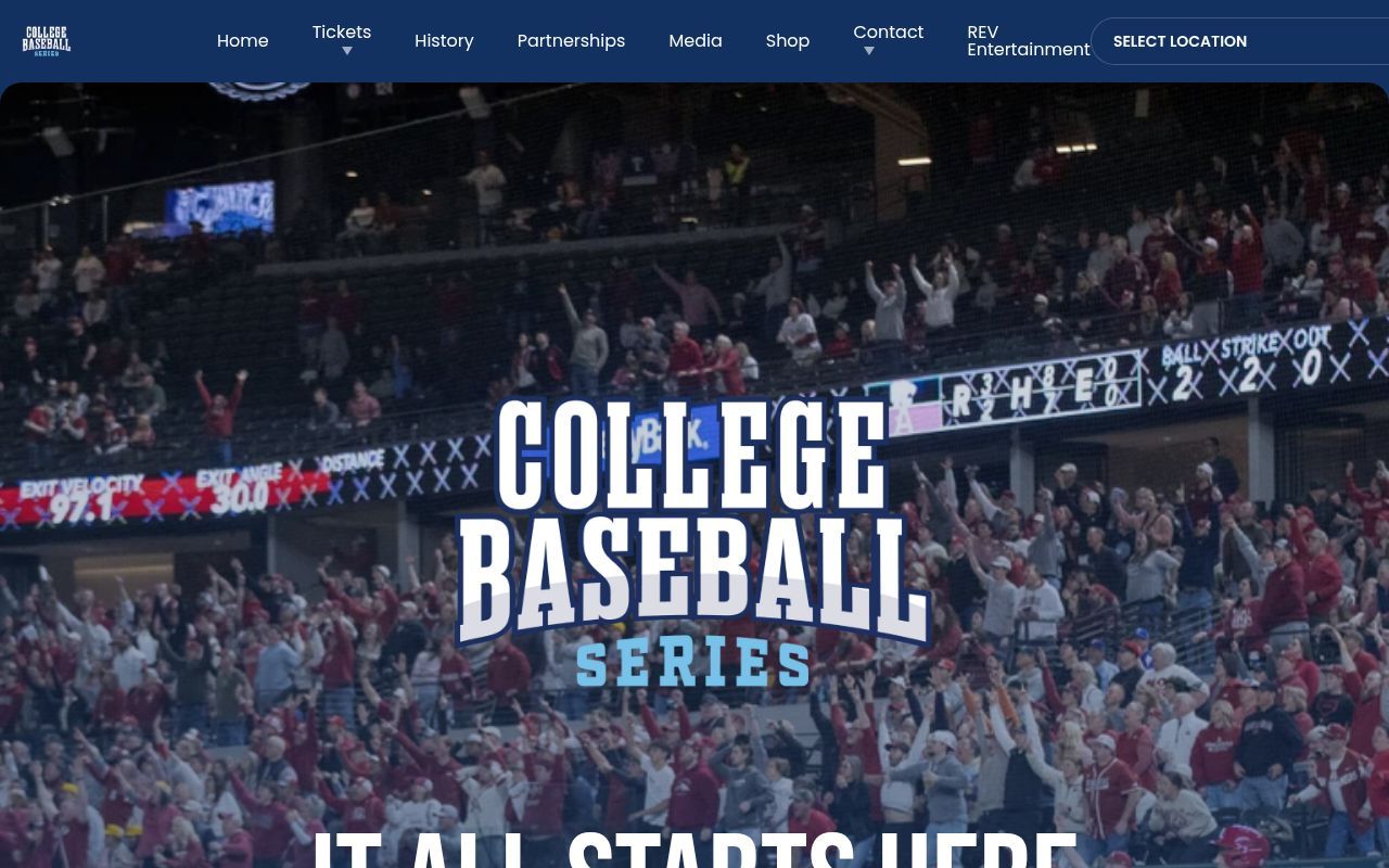 Homepage screenshot of collegebaseballseries.com