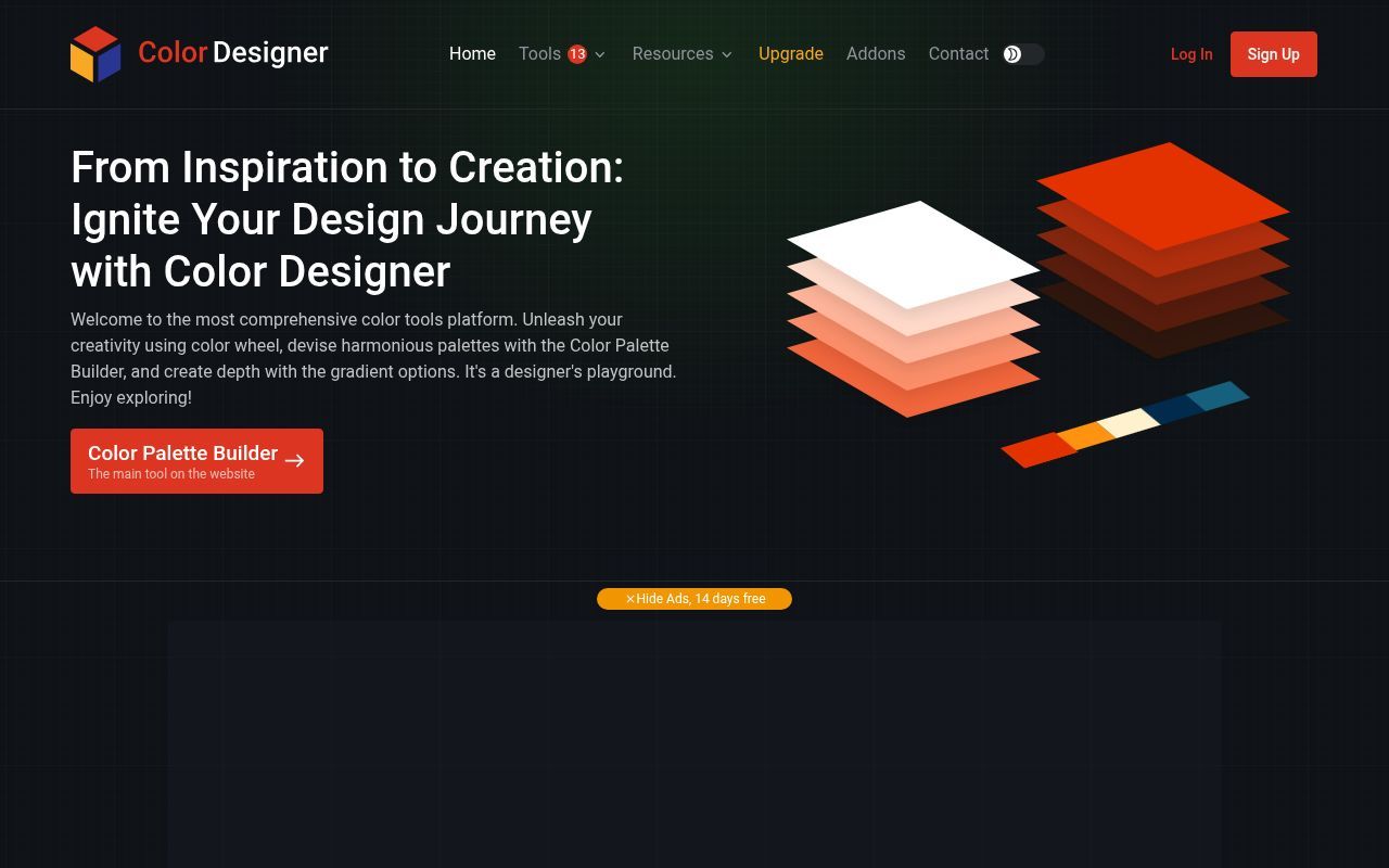 Homepage screenshot of colordesigner.io