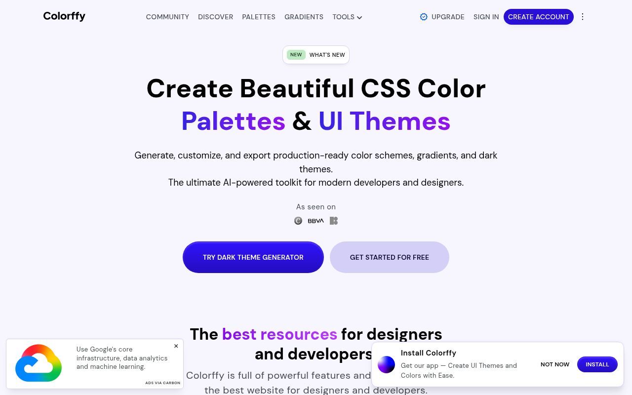 Homepage screenshot of colorffy.com