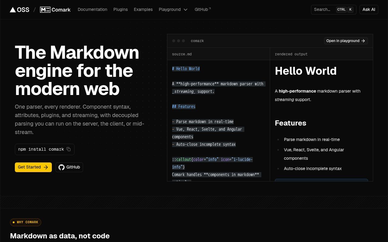 Homepage screenshot of comark.dev