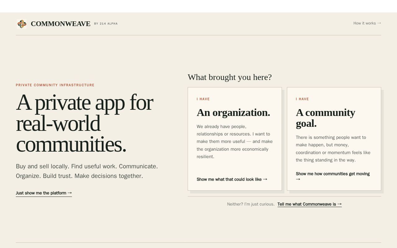 Homepage screenshot of commonweavemarketplace.com