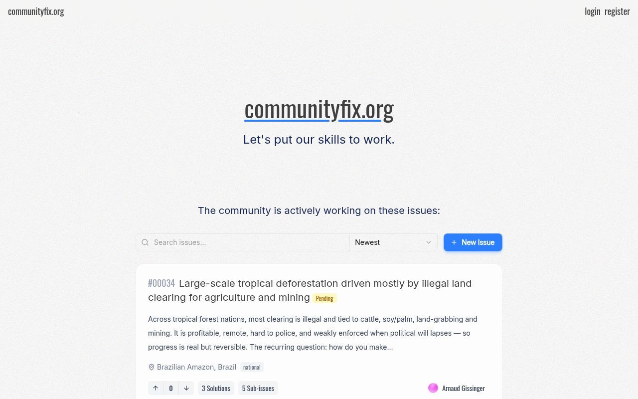 Homepage screenshot of communityfix.org