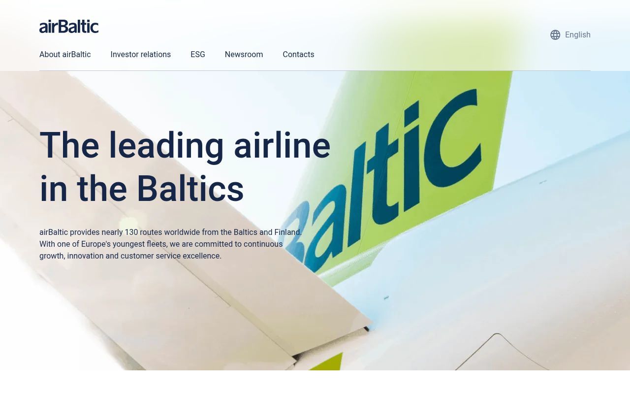Homepage screenshot of company.airbaltic.com