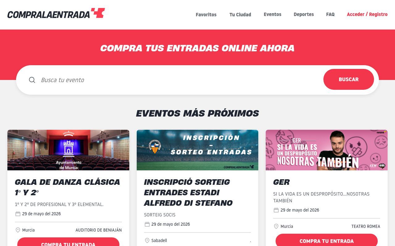 Homepage screenshot of compralaentrada.com