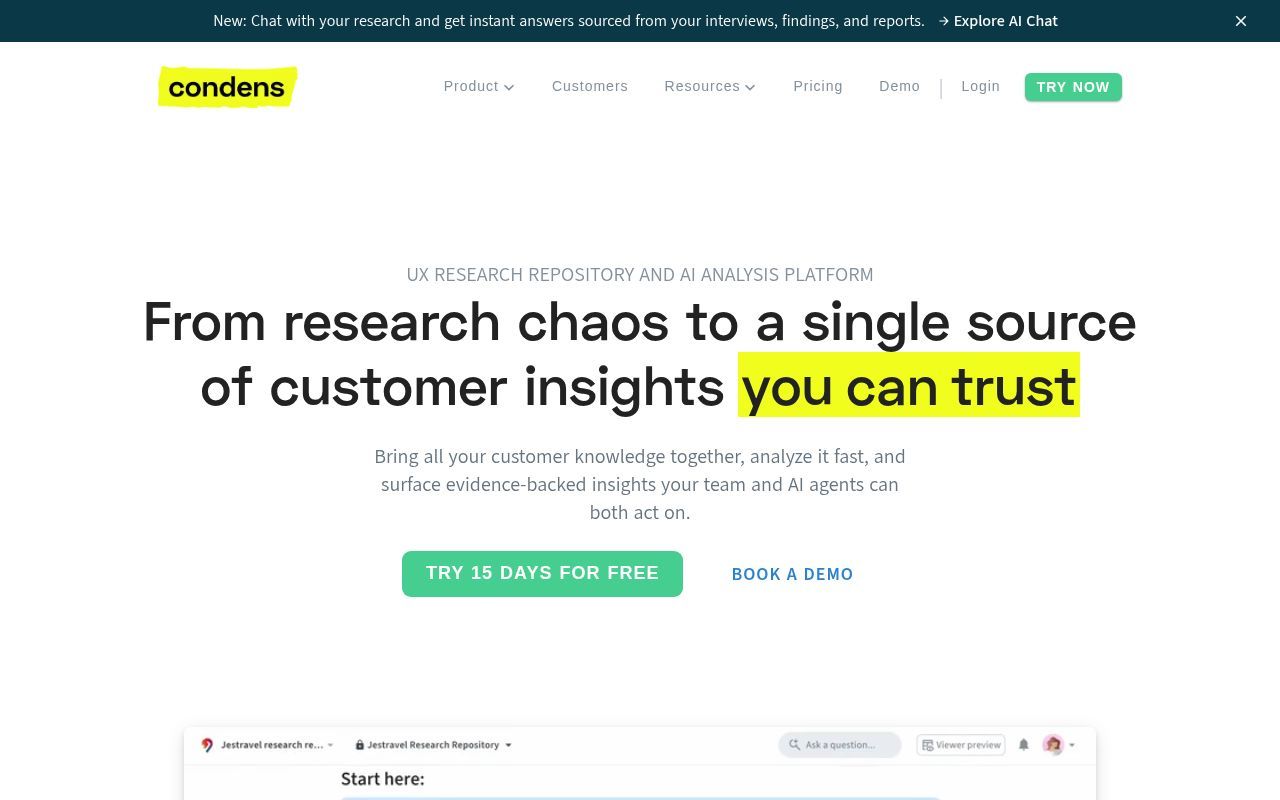 Homepage screenshot of condens.io