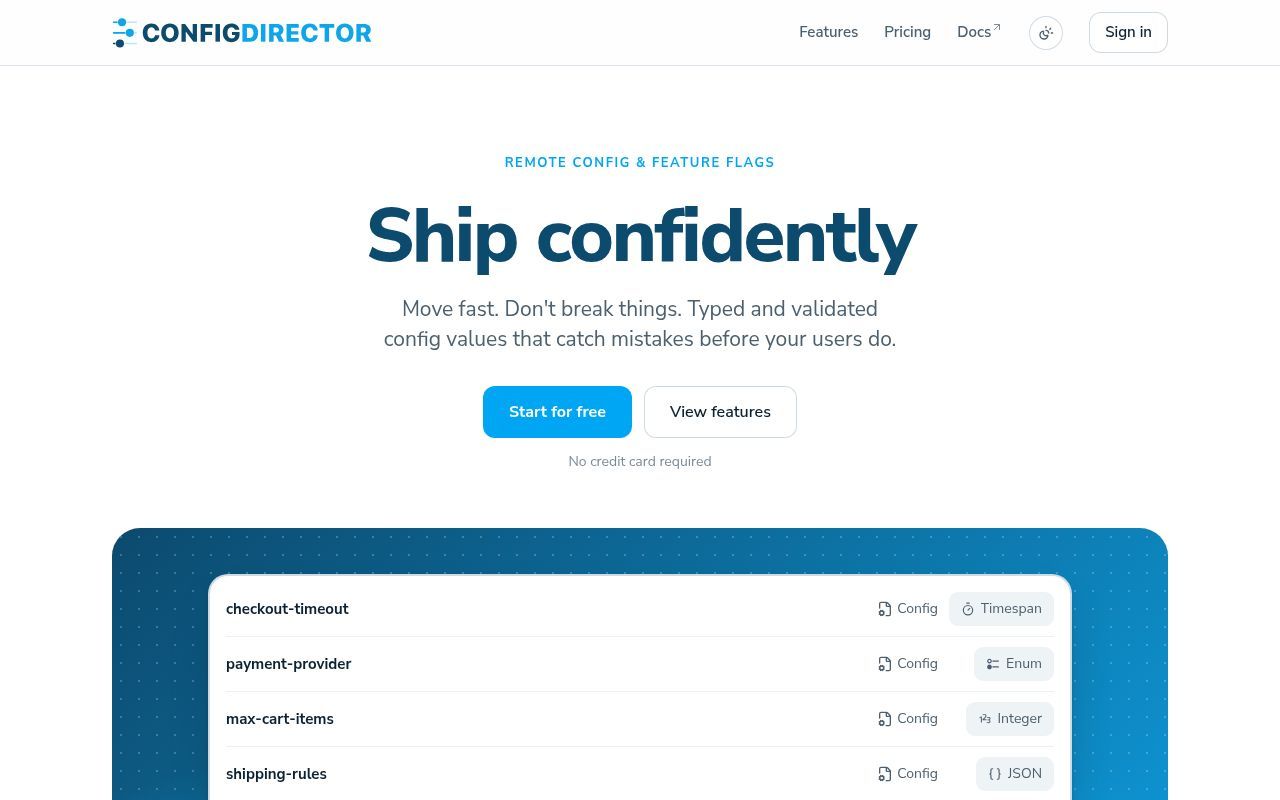 Homepage screenshot of configdirector.com