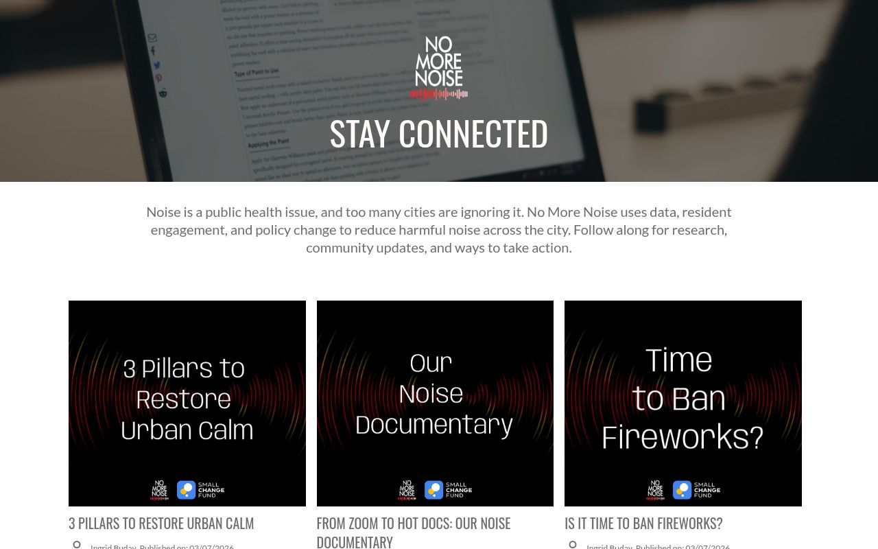 Homepage screenshot of connect.nomorenoise.ca