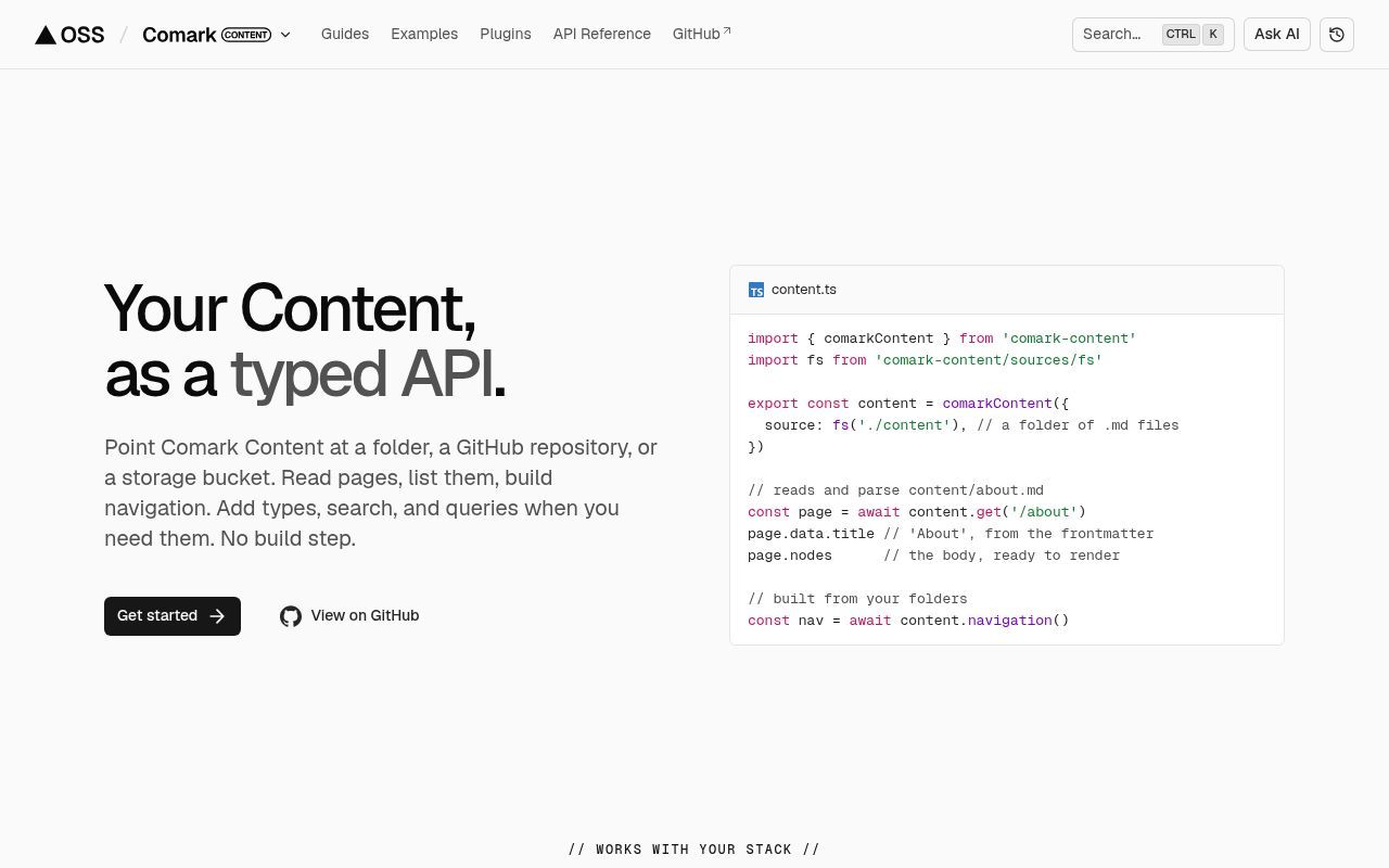 Homepage screenshot of content.comark.dev