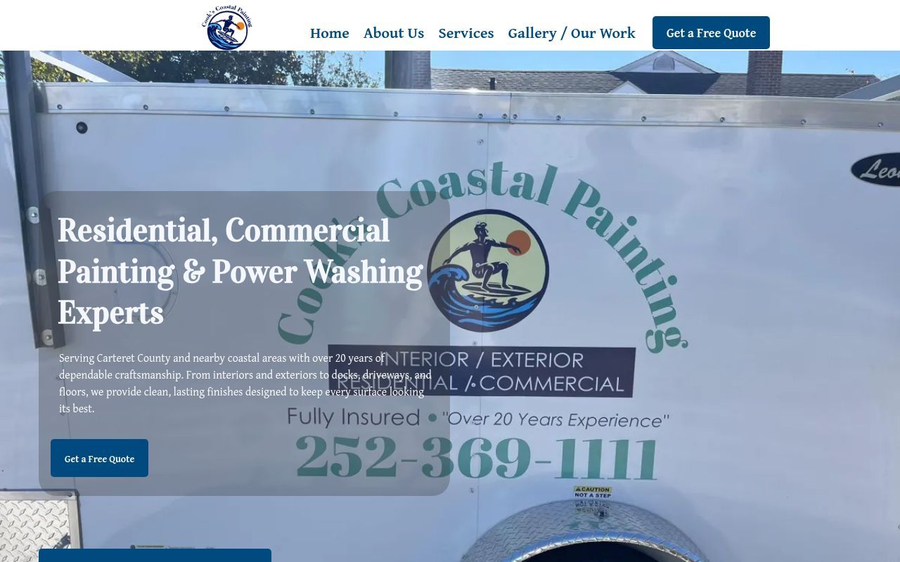 Homepage screenshot of cookscoastalpainting.com
