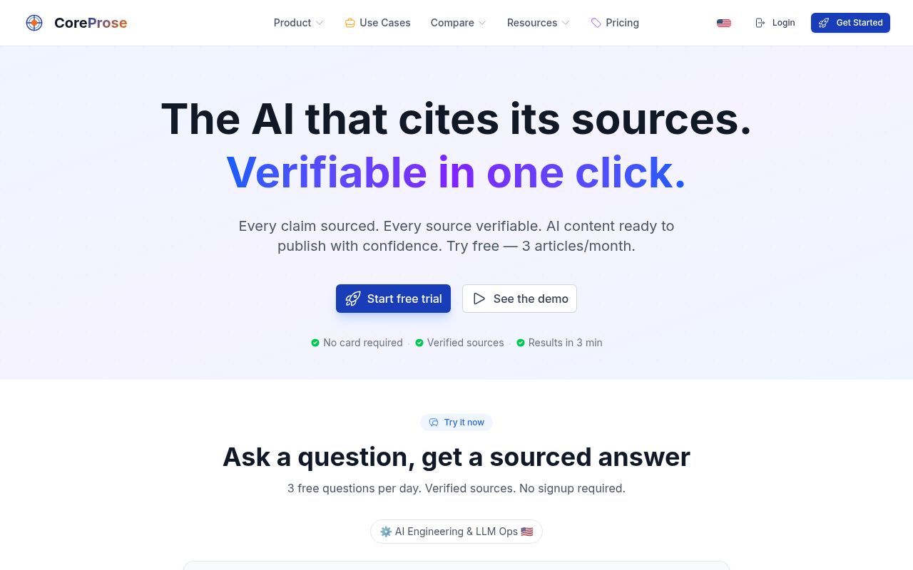 Homepage screenshot of coreprose.com