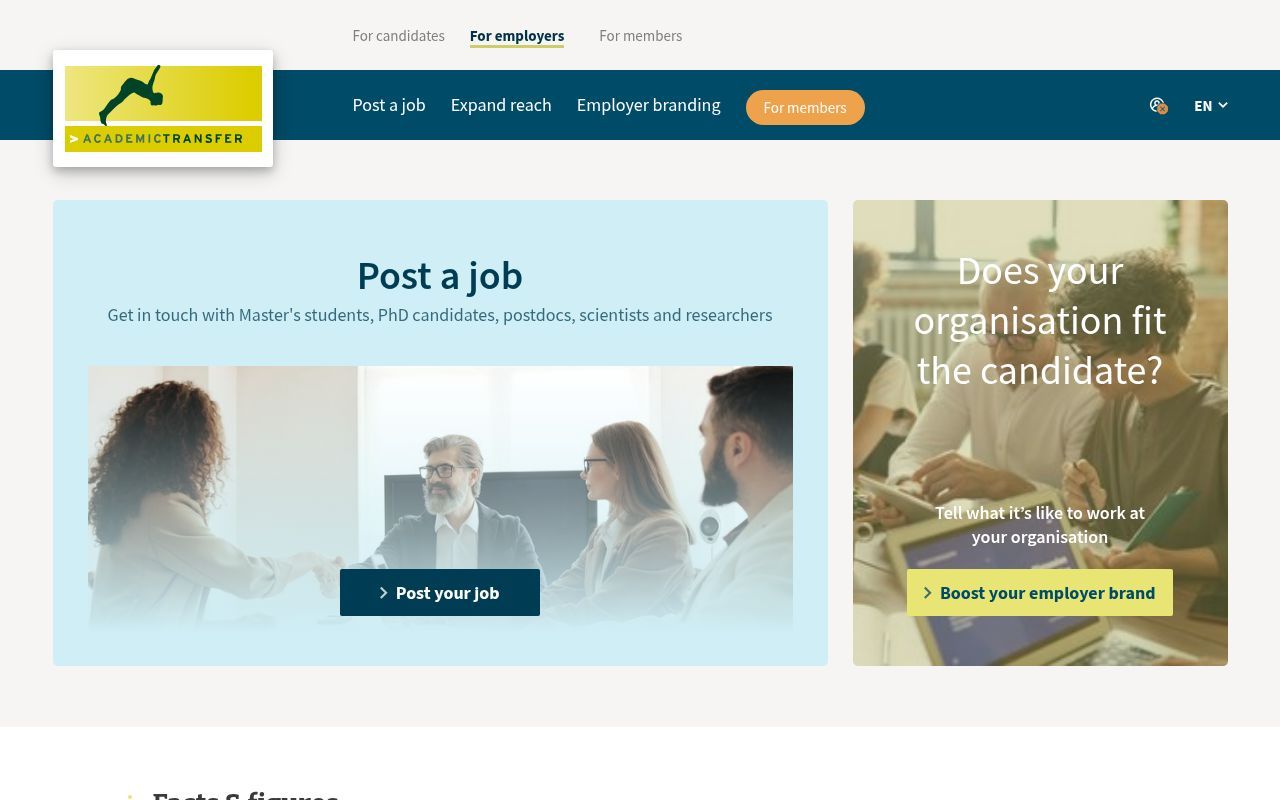 Homepage screenshot of corporate.academictransfer.com