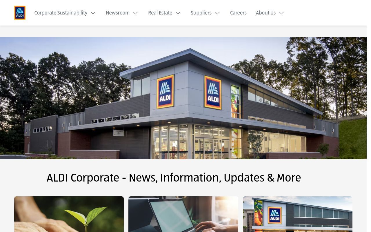 Homepage screenshot of corporate.aldi.us