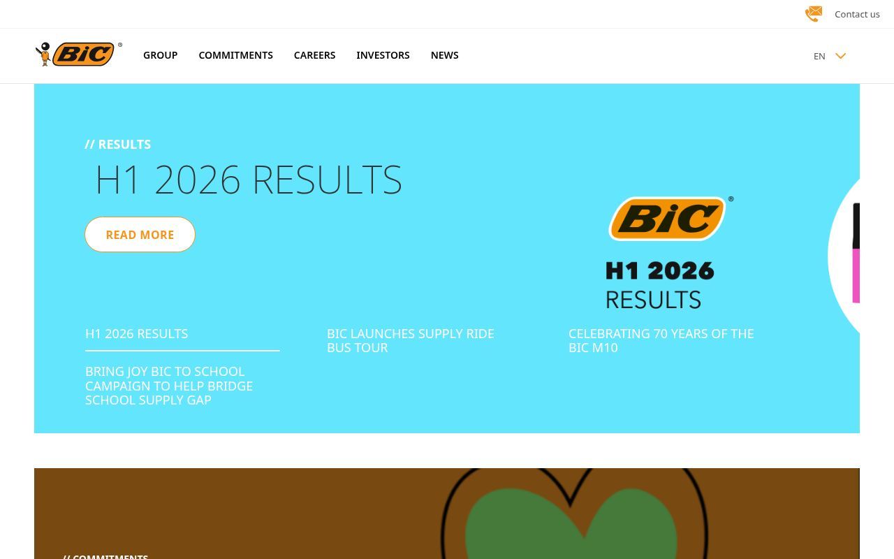 Homepage screenshot of corporate.bic.com