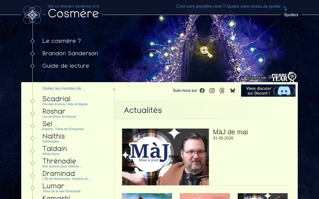Homepage screenshot of cosmere.fr