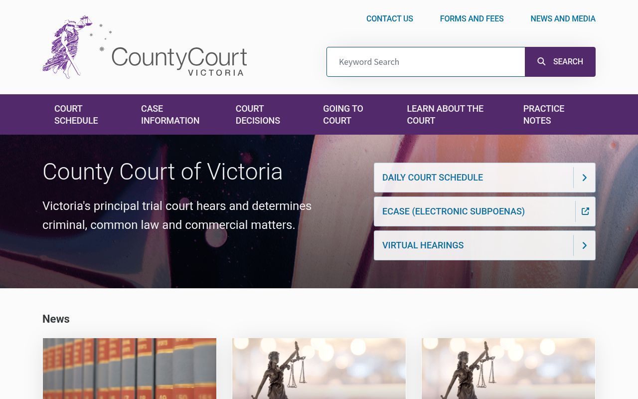 Homepage screenshot of countycourt.vic.gov.au