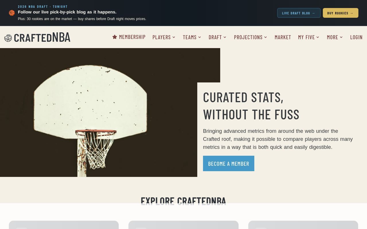 Homepage screenshot of craftednba.com